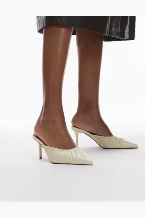 Topshop Dill ruched slip on mid heeled shoes in buttermilk