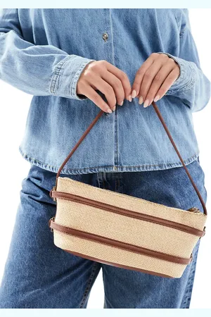 ASOS Straw shoulder bag with tan strapping detail