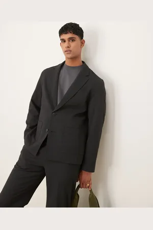 ASOS Regular suit jacket in black seersucker fabric