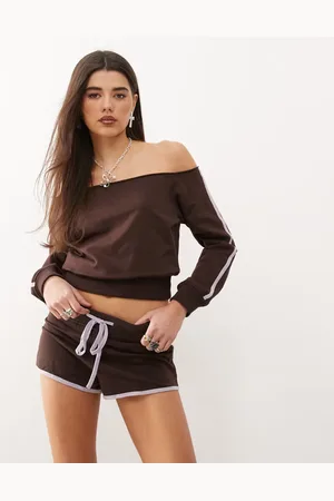 Motel Sujana asymmetric sweater top co-ord in bitter chocolate