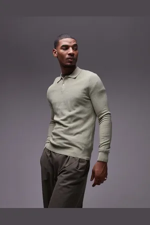 MANGO Knitted button up polo sweater in pale