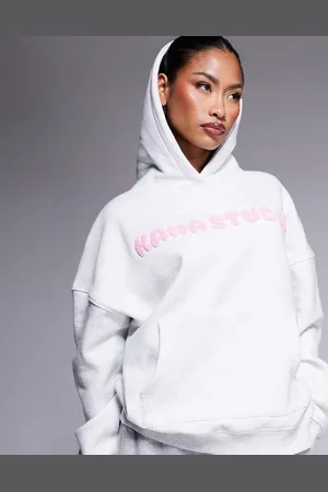 Kaiia Studio borg logo oversized hoodie in and pink