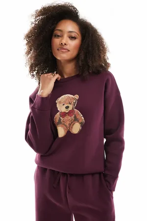 Miss Selfridge Graphic print teddy sweatshirt in burgundy