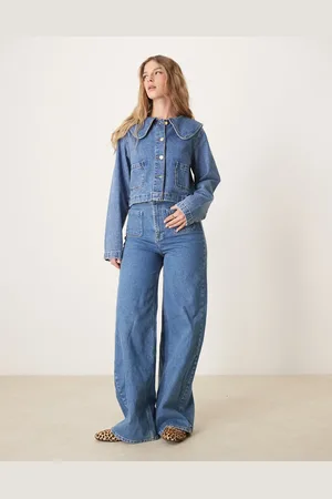 ASOS Denim jacket with round collar in mid co-ord