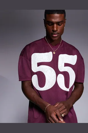 ASOS Oversized t-shirt with dropped shoulder and sports graphic in burgundy mesh