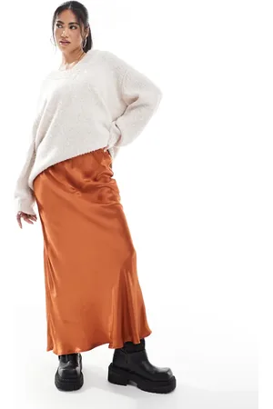 Miss Selfridge Satin bias bow maxi skirt in ginger