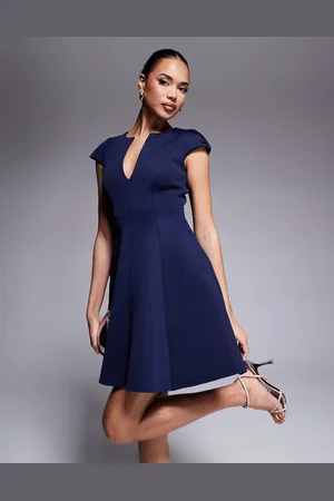Goddiva Cap sleeve plunging v neckline skater mini dress in