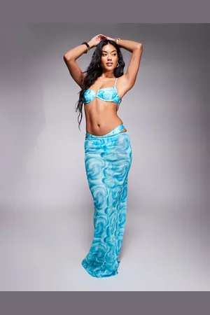 South Beach Abstract print mesh maxi beach skirt in