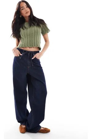 Miss Selfridge Baggy drawstring belted jeans in indigo