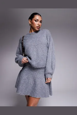 In The Style X Natalya Wright exclusive fluffy knitted skirt co-ord in charcoal