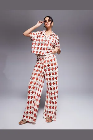 South Beach Crochet beach trouser co-ord in cream and rust