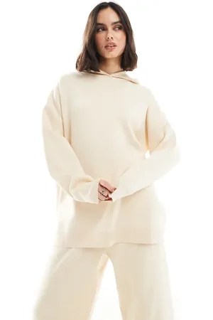 South Beach Knit rib hem hoodie in cream
