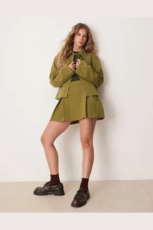 ASOS Denim mini skirt co-ord with box pleats in olive