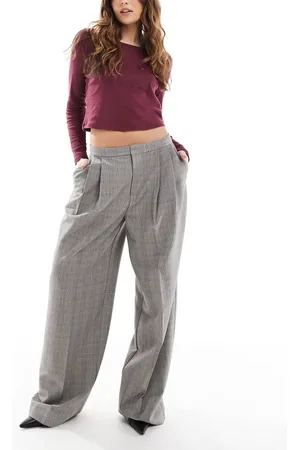 Pull&Bear Checked wide leg tailored trouser in