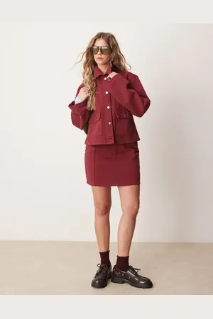 ASOS Seamed denim mini skirt co-ord in pomegranate