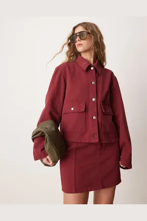ASOS Boxy collared denim jacket co-ord in pomegranate