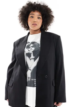 ASOS Curve strong shoulder double breasted blazer in