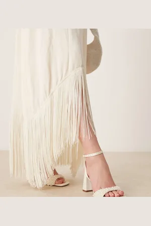 ASOS Wide Fit Hotel pearl detail barely there block heeled sandals in ivory
