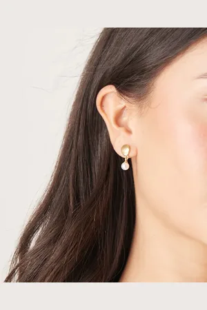 ASOS 14k plated earrings with drop faux pearl detail in tone