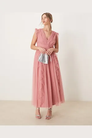 ANAYA V neck waterfall midaxi dress in dusty rose