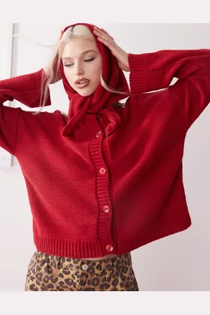 Reclaimed Boxy cardigan with triangle scarf set in cherry