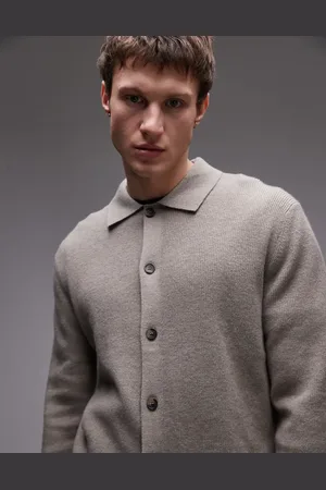 MANGO Knitted polo cardigan in beige