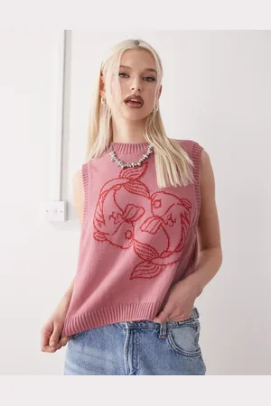 Reclaimed Knitted tank with fish print in