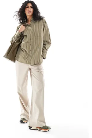 ASOS Oversized shirt in olive stripe