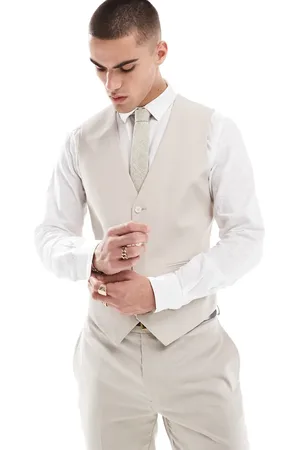 ASOS Linen blend slim suit waistcoat in stone