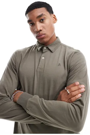 SCALPERS Soft Long Sleeve Polo In Khaki