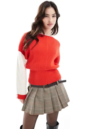French Connection Drop shoulder jumper in orange and white