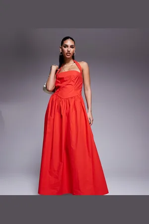 Kaiia Exclusive poplin square neck halter maxi dress in