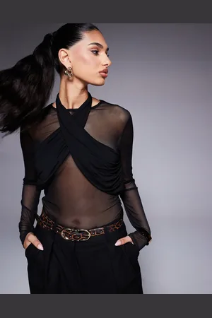 ASOS Long sleeve top with ruched halterneck detail in