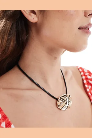 ASOS Necklace with textured circle pendant and cord design in tone