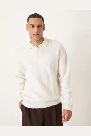 ASOS Knitted relaxed rugby textured polo in ecru