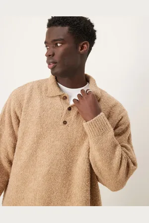 ASOS Oversized boxy fit textured knitted polo jumper in beige - BEIGE