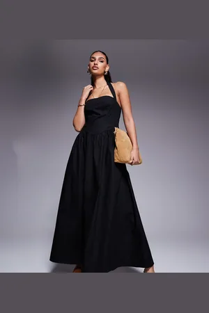 Kaiia Exclusive poplin square neck halter maxi dress in