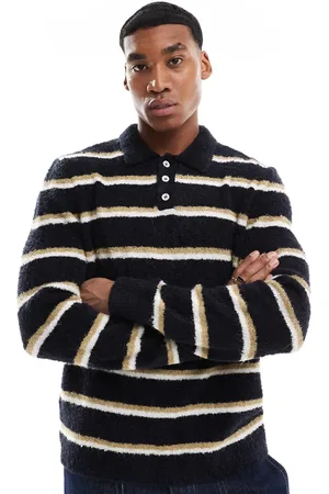 ASOS Relaxed knitted textured polo jumper in stripe