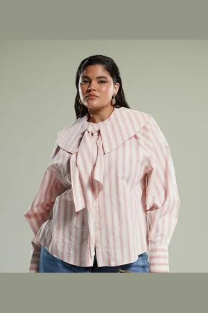 ASOS ASOS DESIGN Curve shirt with large collar and tie detail in pink stripe