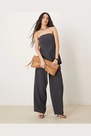ASOS Tailored wide leg trouser with dart detail in charcoal co-ord