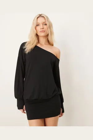 ASOS Slouchy mini dress with thumbholes and asymmetric neckline in