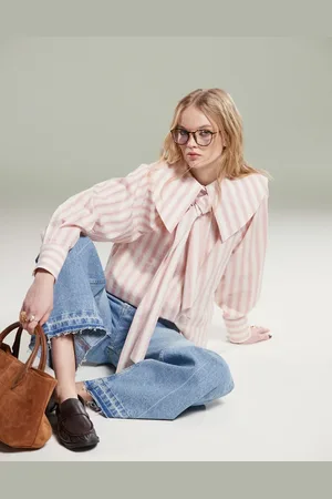 ASOS Shirt with large collar and tie detail in pink stripe