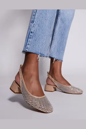 Steve Madden Smitten rhinestone embellished mesh block heels in beige