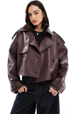 ASOS Leather look bomber trench coat in chocolate