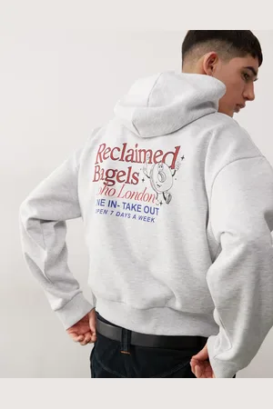 Reclaimed Unisex boxy hoodie with back graphic print in marl