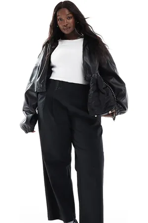 ASOS Curve exaggerated pull on wide leg trouser in washed