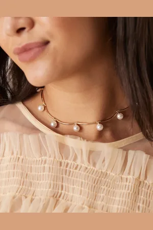 ASOS Choker necklace with dash and faux pearl detail in tone