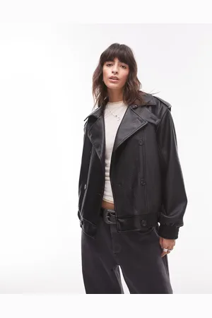 Topshop Oversized bubble faux leather mac bomber jacket in