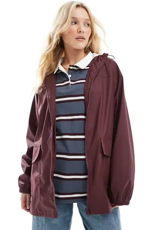ASOS Rubberised rain coat in burgundy