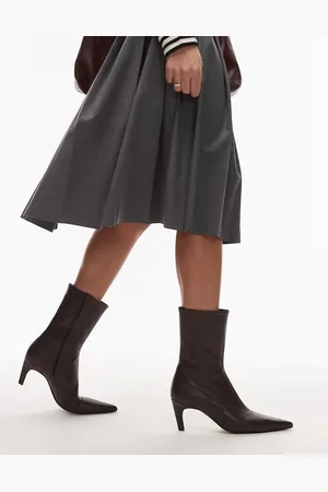 Topshop Neeve premium leather high heeled ankle boots in burgundy